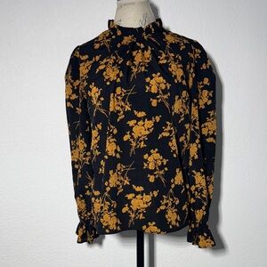 SHEIN Black and Gold Floral Blouse